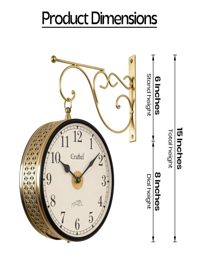 CRAFTEL Double Sided Station Wall Clock Multi-Layer Electroplated | Both Side Numerals | Handcrafted Brass Body Aluminum Dial | Dial - 8 Inches, Shiny Gold | 365 Days Warranty - Image 2