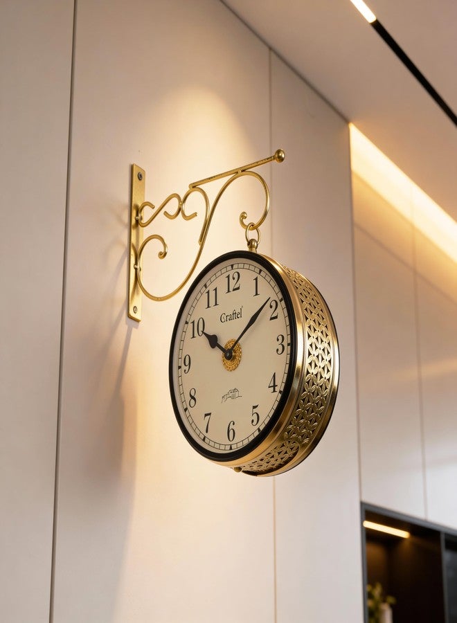 CRAFTEL Double Sided Station Wall Clock Multi-Layer Electroplated | Both Side Numerals | Handcrafted Brass Body Aluminum Dial | Dial - 8 Inches, Shiny Gold | 365 Days Warranty - Image 4