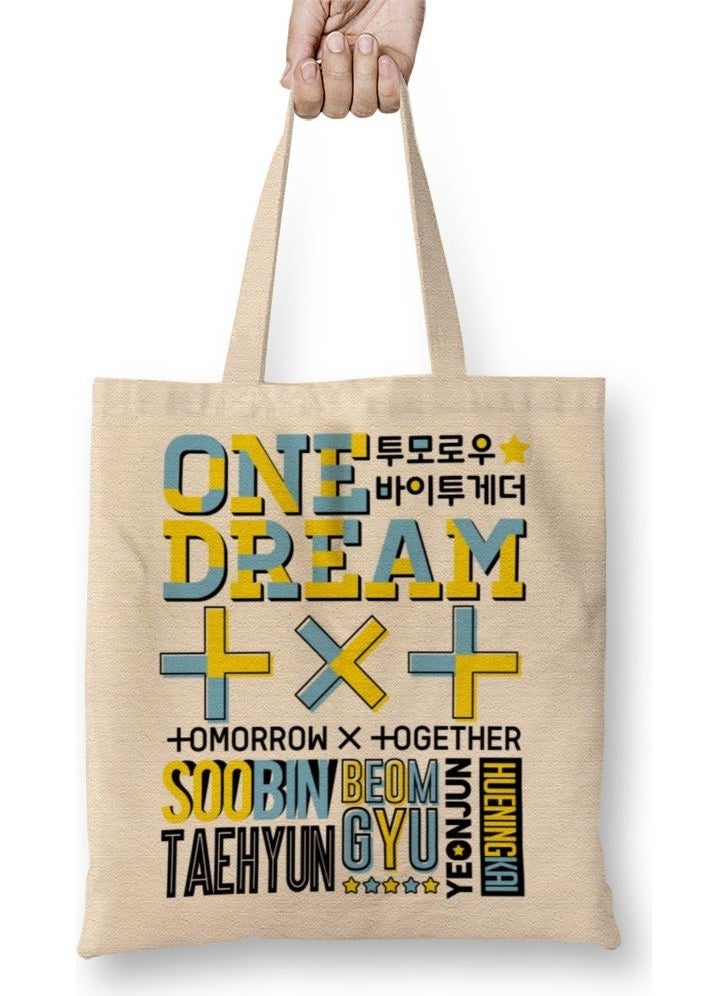 Baskı Dükkanı Print Shop Txt Font Collage Cloth Bag Long Handle 