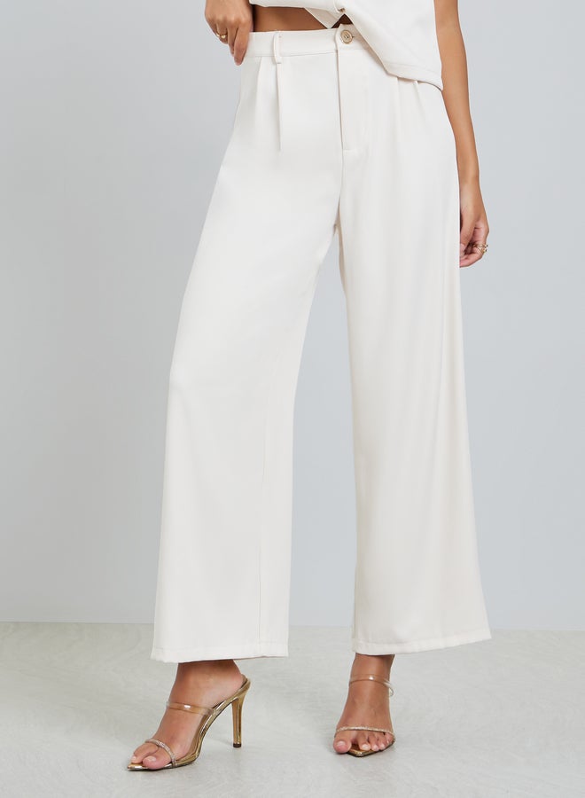 Styli Off-White Short Sleeve Buttoned Top with Pants Co-Ords - Image 4
