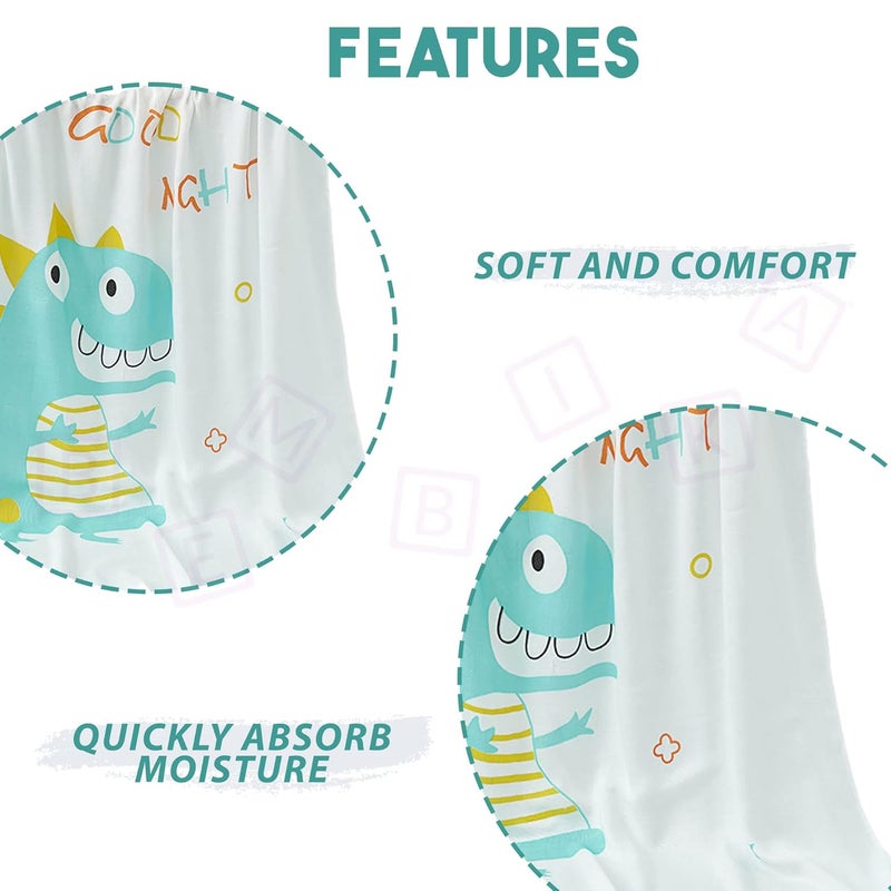 BEMBIKA Bamboo Muslin Blanket Baby 110X110 Cm Stroller Blanket Receiving Blanket for Newborn Unisex Baby (Little Dinosaur) - Image 2