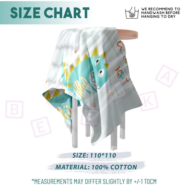 BEMBIKA Bamboo Muslin Blanket Baby 110X110 Cm Stroller Blanket Receiving Blanket for Newborn Unisex Baby (Little Dinosaur) - Image 4