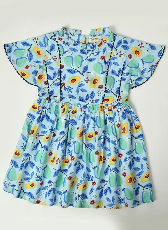 BELLA MODA Cotton Avocado Print Lace Detail Dress by Styli