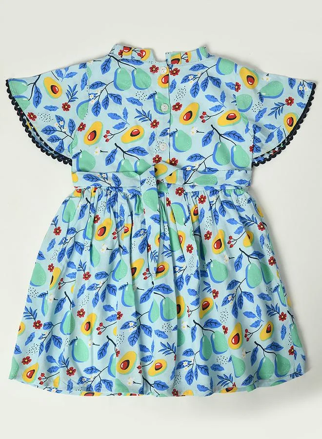 BELLA MODA Cotton Avocado Print Lace Detail Dress by Styli