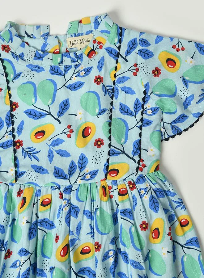 BELLA MODA Cotton Avocado Print Lace Detail Dress by Styli