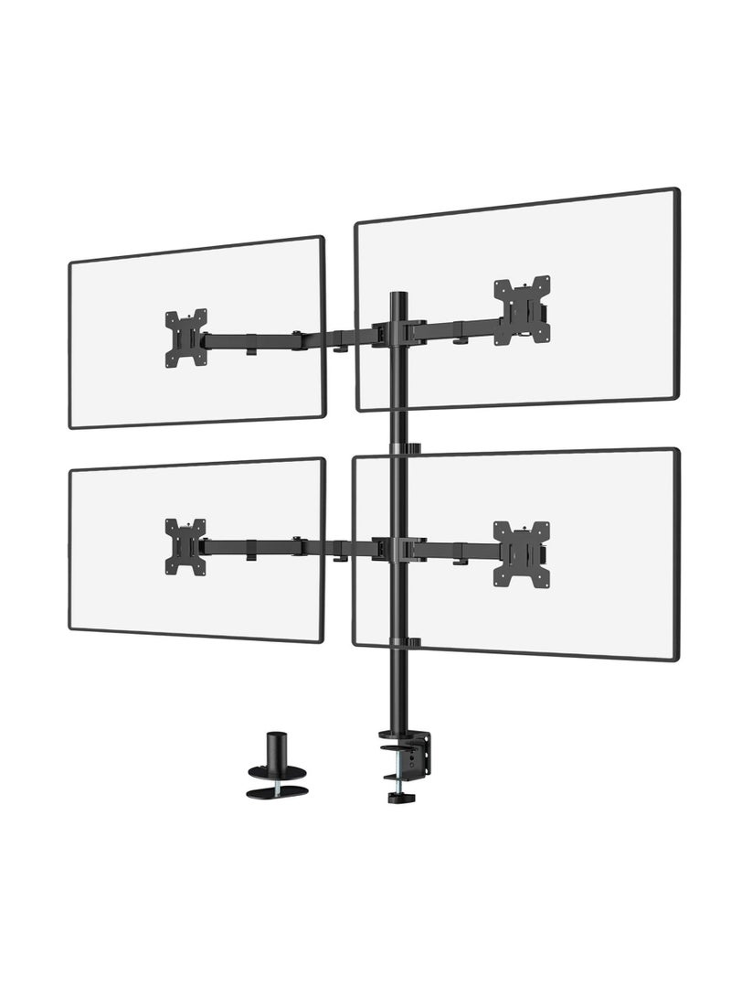 ELTRAZONE ELTRAZONE Quad Monitor Stand for 4 Screens, Heavy Duty Desk Mount for Computer Monitors up to 27 Inch – Adjustable and Full Motion Arm Holders – Supports up to 22 lbs per Arm, Black (Model M004) - Image 1