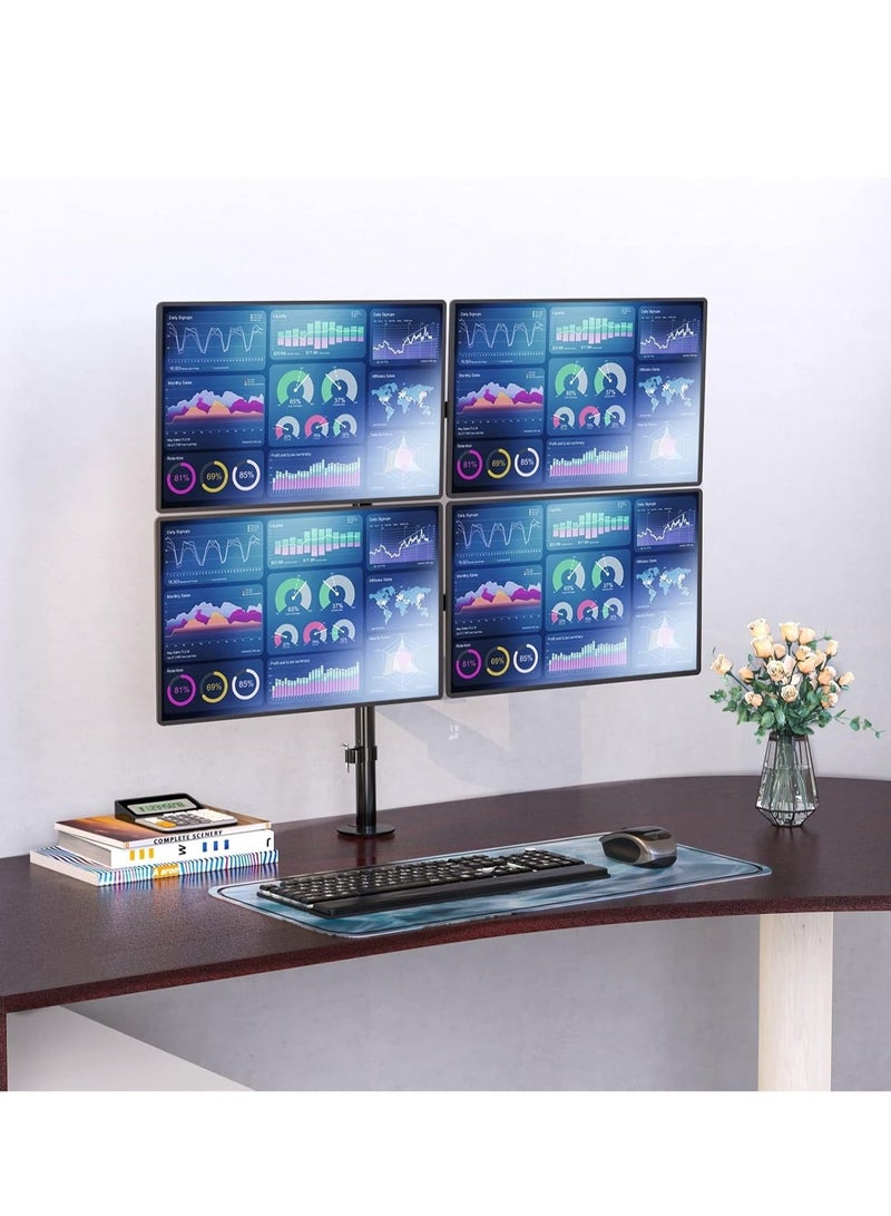 ELTRAZONE ELTRAZONE Quad Monitor Stand for 4 Screens, Heavy Duty Desk Mount for Computer Monitors up to 27 Inch – Adjustable and Full Motion Arm Holders – Supports up to 22 lbs per Arm, Black (Model M004) - Image 2