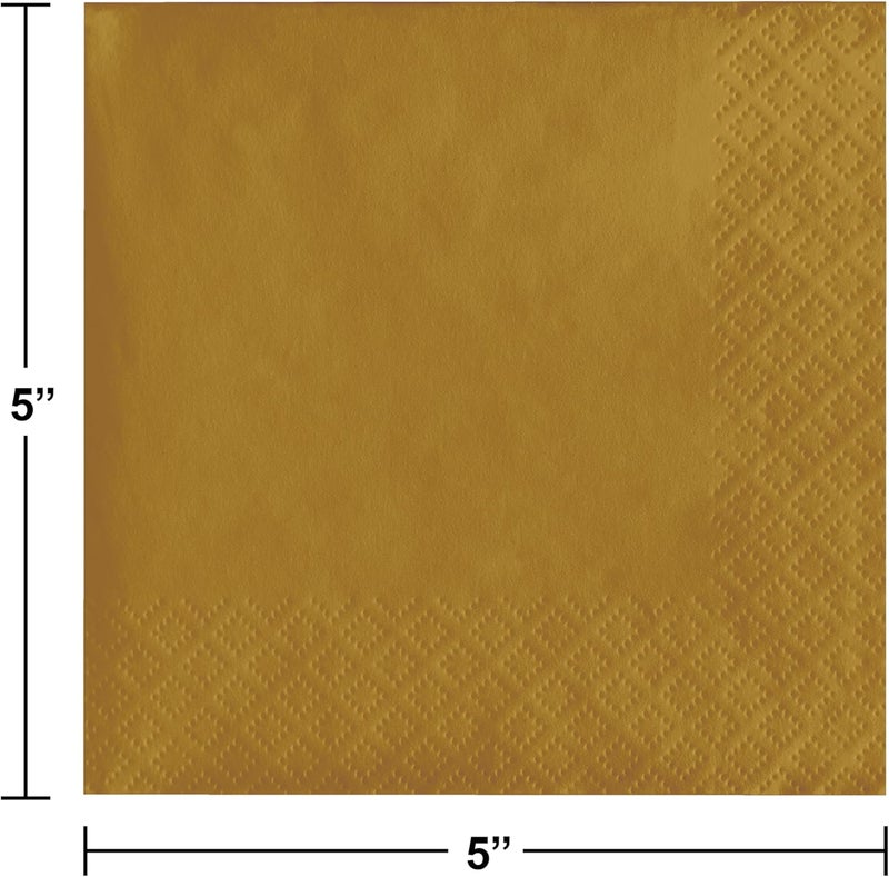 Creative Converting Touch of Color 200 Count 2-Ply Glittering Gold Beverage Napkins - Image 3