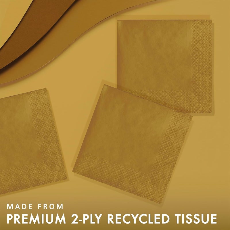 Creative Converting Touch of Color 200 Count 2-Ply Glittering Gold Beverage Napkins - Image 2