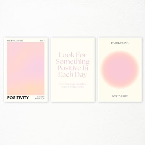 Adyggefy Pink Gradient Aura Angel Numbers Poster for Room Aesthetic 3 Piece 12x16in, Pastel Positive Daily Affirmation Quotes Canavs Wall Art Abstract Minimalist Print Painting for Bedroom Unframed - Image 1