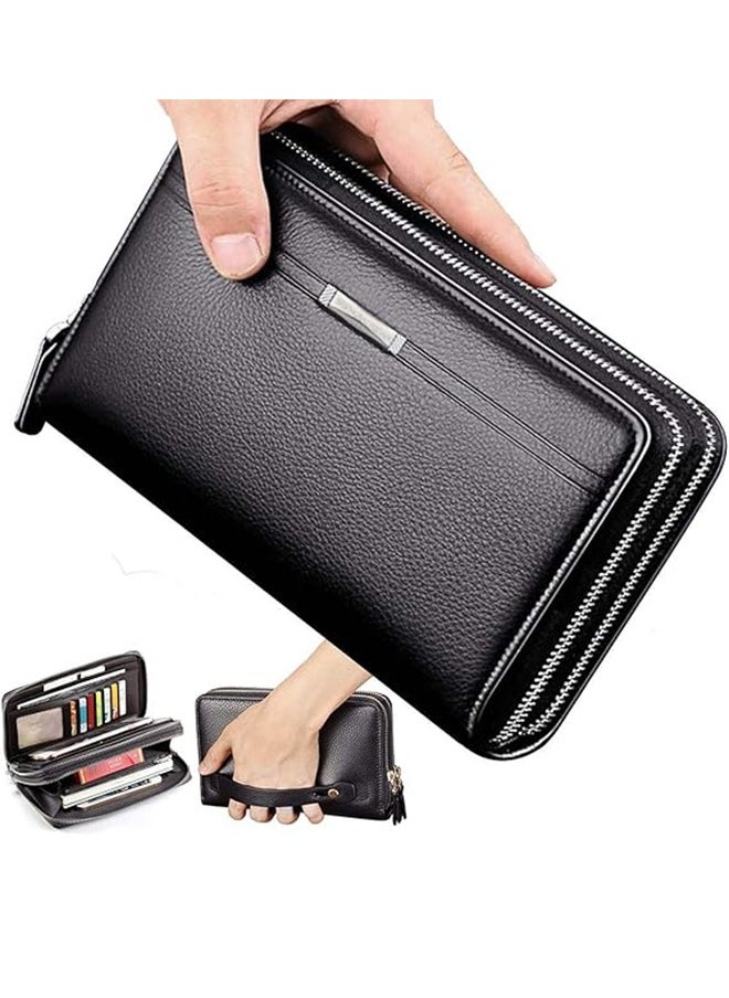 Leinasen Mens Wallet Long Wallet Leather Clutch Large Business Handbag Cell Phone Card Holder Case Gift for Men Father Son Husband Boyfriend  - Image 1