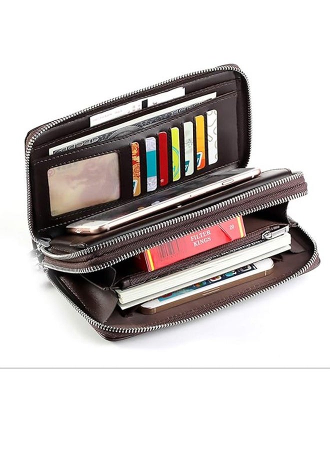 Leinasen Mens Wallet Long Wallet Leather Clutch Large Business Handbag Cell Phone Card Holder Case Gift for Men Father Son Husband Boyfriend  - Image 3