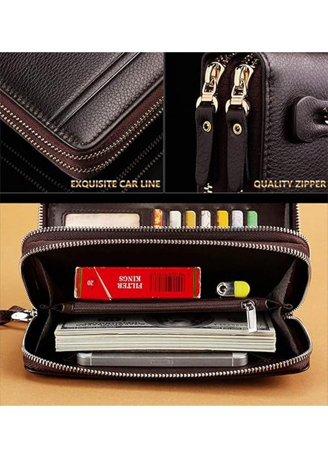 Leinasen Mens Wallet Long Wallet Leather Clutch Large Business Handbag Cell Phone Card Holder Case Gift for Men Father Son Husband Boyfriend  - Image 4