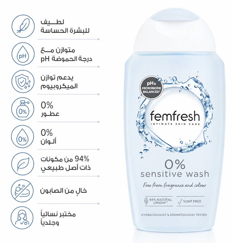 Femfresh 0% Sensitive Intimate Wash – 250ml - Image 1