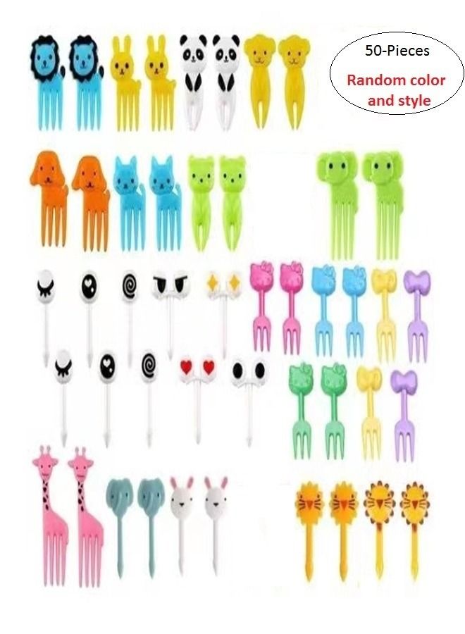 fashionhome 50 Pieces Random Color Cute Animals Food Fruit Fork Picks For Kids - Image 1