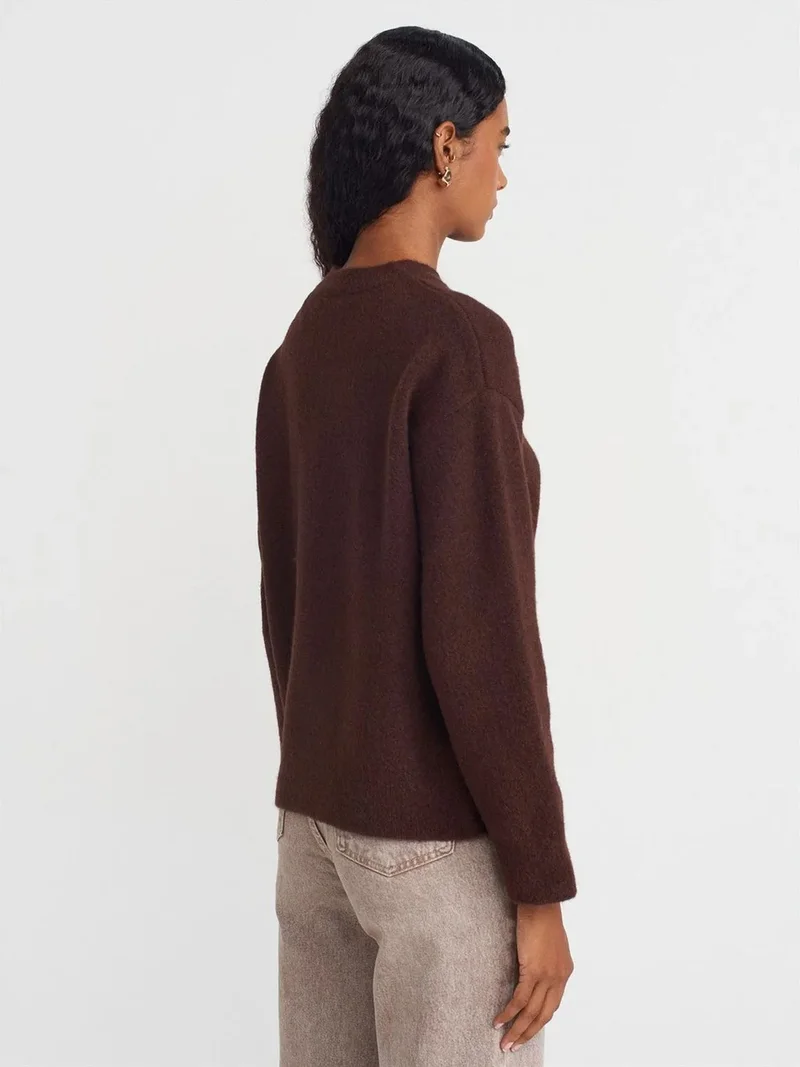 ديلفين DILVIN Women's Solid Crew Neck Ribbed Sweater