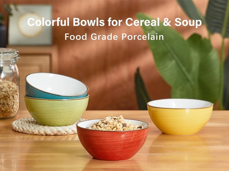 ONEMORE 16 oz Cereal Bowls Set of 4 Soup Bowls Ceramic for Kitchen  Dishwasher and Microwave Safe  Colorful Bowl Set for Oatmeal Salad Pasta Fruits 55 inch Assorted Colors - Image 2