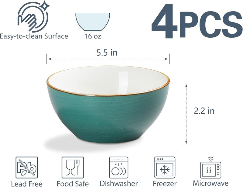ONEMORE 16 oz Cereal Bowls Set of 4 Soup Bowls Ceramic for Kitchen  Dishwasher and Microwave Safe  Colorful Bowl Set for Oatmeal Salad Pasta Fruits 55 inch Assorted Colors - Image 5