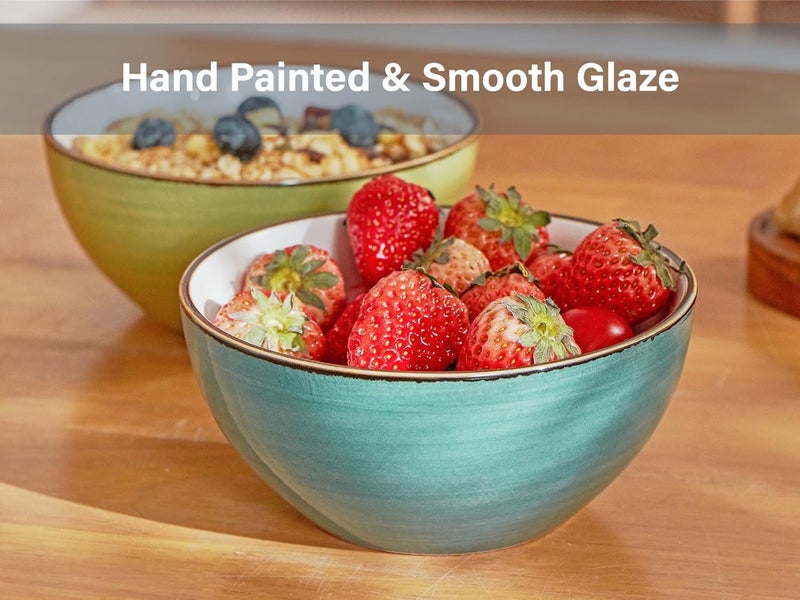 ONEMORE 16 oz Cereal Bowls Set of 4 Soup Bowls Ceramic for Kitchen  Dishwasher and Microwave Safe  Colorful Bowl Set for Oatmeal Salad Pasta Fruits 55 inch Assorted Colors - Image 3