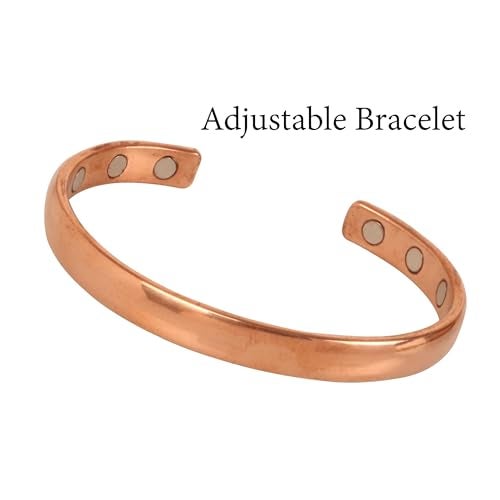 Touchstone Indian Handcrafted Pretty Tapered Pattern Triple Magnet Hand Forged With Solid And High Gauge Minimalistic Elegance Pure Copper Bracelet In Natural Tone. - Image 3
