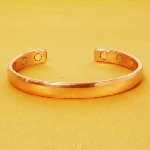Touchstone Indian Handcrafted Pretty Tapered Pattern Triple Magnet Hand Forged With Solid And High Gauge Minimalistic Elegance Pure Copper Bracelet In Natural Tone. - Image 4