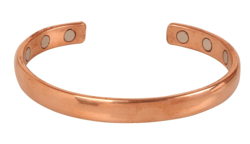Touchstone Indian Handcrafted Pretty Tapered Pattern Triple Magnet Hand Forged With Solid And High Gauge Minimalistic Elegance Pure Copper Bracelet In Natural Tone. - Image 1
