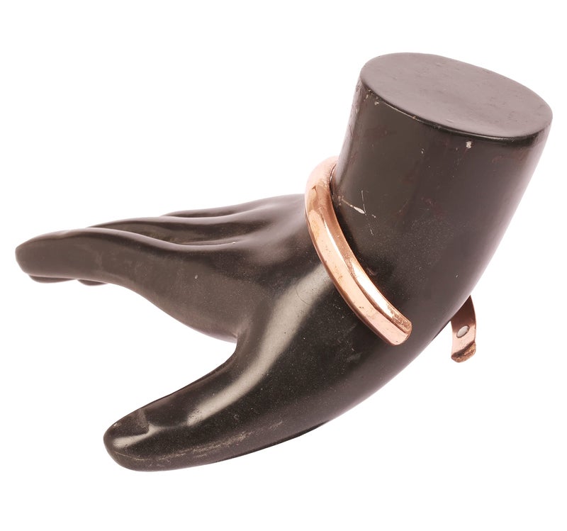 Touchstone Indian Handcrafted Pretty Tapered Pattern Triple Magnet Hand Forged With Solid And High Gauge Minimalistic Elegance Pure Copper Bracelet In Natural Tone. - Image 2