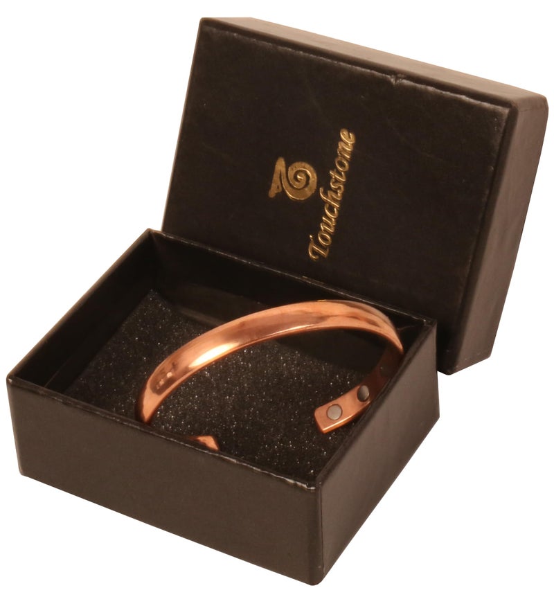 Touchstone Indian Handcrafted Pretty Tapered Pattern Triple Magnet Hand Forged With Solid And High Gauge Minimalistic Elegance Pure Copper Bracelet In Natural Tone. - Image 5
