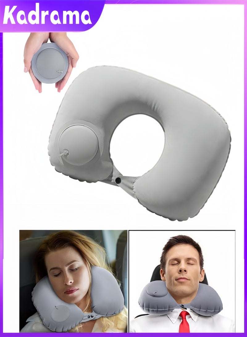 KADRAMA Inflatable Travel Pillow with Built-in Pump, U-Shaped Neck Support, Soft Comfort, Ideal for Airplanes, Trains, Camping, Trips, Umrah, Car, Office, Home, Sleep - Image 1