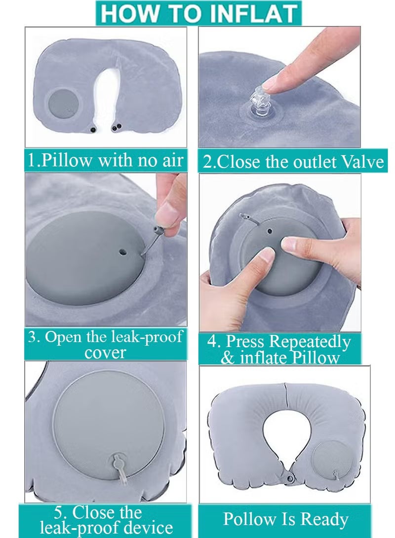 KADRAMA Inflatable Travel Pillow with Built-in Pump, U-Shaped Neck Support, Soft Comfort, Ideal for Airplanes, Trains, Camping, Trips, Umrah, Car, Office, Home, Sleep - Image 2