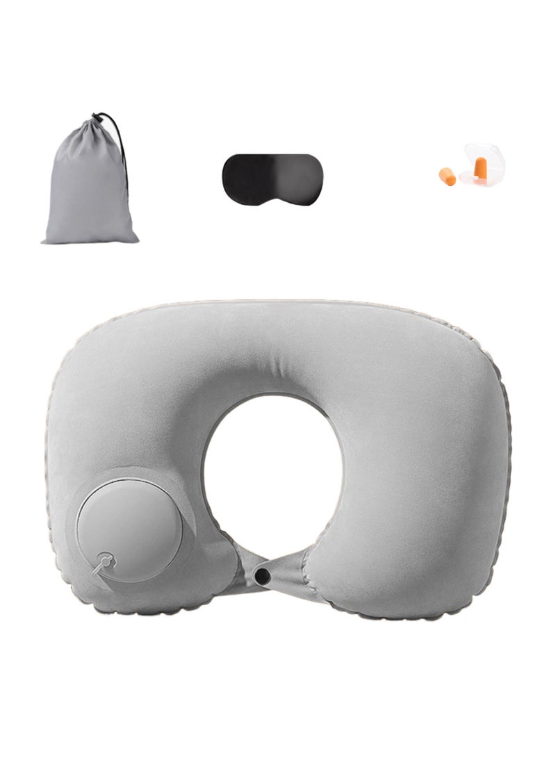 KADRAMA Inflatable Travel Pillow with Built-in Pump, U-Shaped Neck Support, Soft Comfort, Ideal for Airplanes, Trains, Camping, Trips, Umrah, Car, Office, Home, Sleep - Image 4