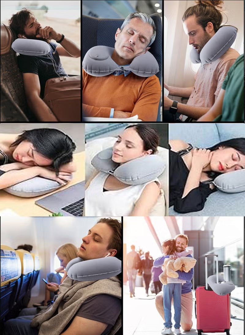 KADRAMA Inflatable Travel Pillow with Built-in Pump, U-Shaped Neck Support, Soft Comfort, Ideal for Airplanes, Trains, Camping, Trips, Umrah, Car, Office, Home, Sleep - Image 5