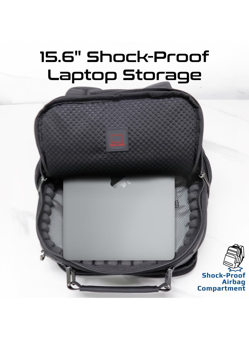 Promate Travel Backpack with Trolley Strap, Shock-Proof 15.6" Laptop Storage, Spacious Compartments, Ergonomic Lightweight Structure, Water-Resistant Nylon, And Smooth Secure Zippers Voyage-BP Black Black - Image 3