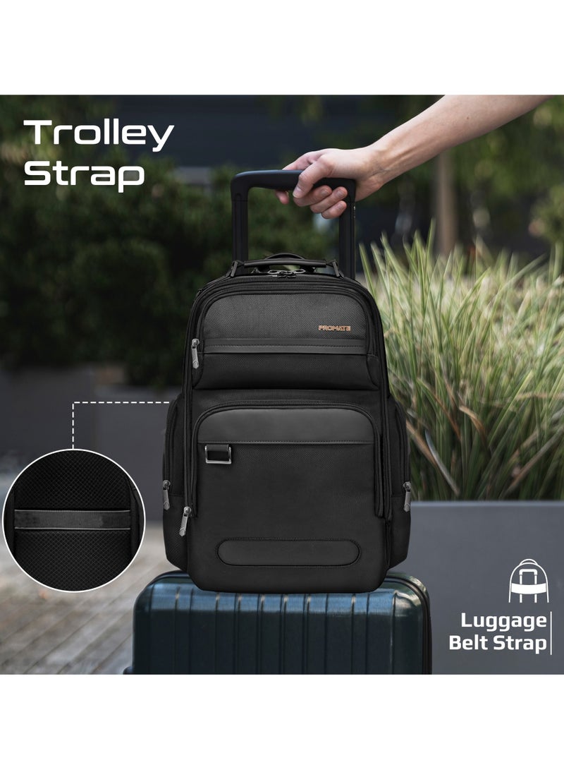 Promate Travel Backpack with Trolley Strap, Shock-Proof 15.6" Laptop Storage, Spacious Compartments, Ergonomic Lightweight Structure, Water-Resistant Nylon, And Smooth Secure Zippers Voyage-BP Black Black - Image 4