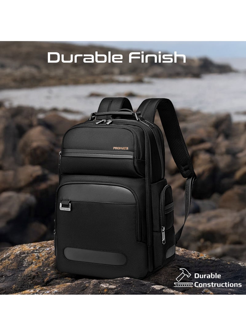 Promate Travel Backpack with Trolley Strap, Shock-Proof 15.6" Laptop Storage, Spacious Compartments, Ergonomic Lightweight Structure, Water-Resistant Nylon, And Smooth Secure Zippers Voyage-BP Black Black - Image 5