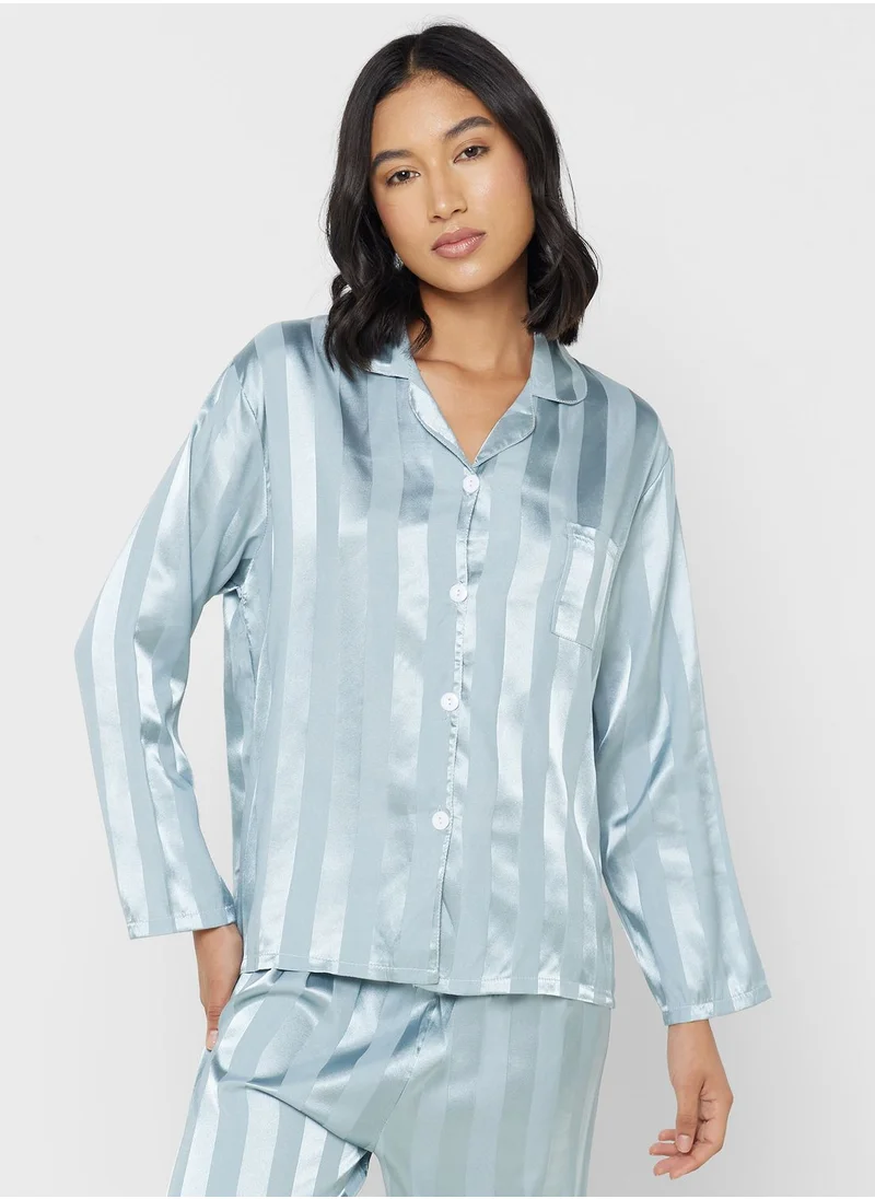 Ginger Satin Stripe Shirt & Pyjama Set