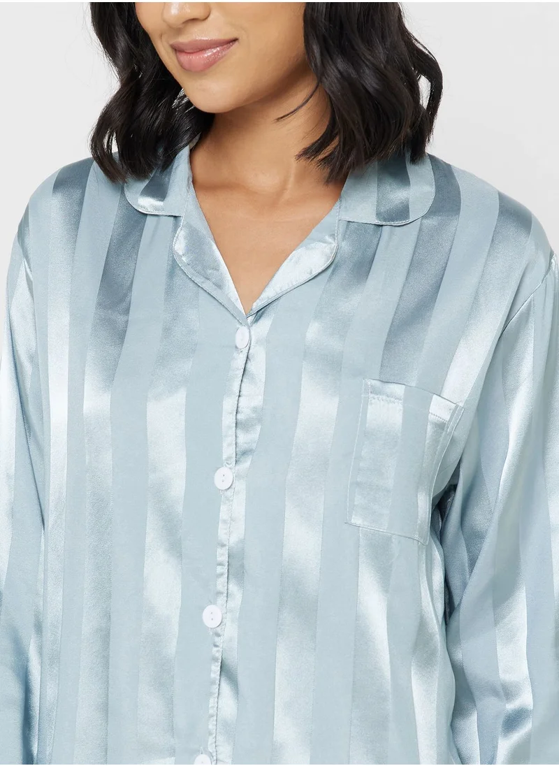 Ginger Satin Stripe Shirt & Pyjama Set