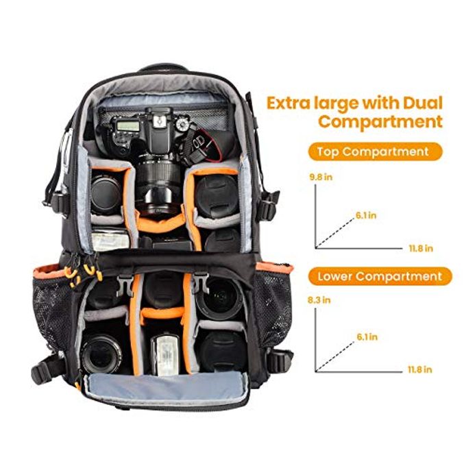 TARION 27L Large Waterproof Camera Backpack 2 In 1 Professional Camera Bags For Photographers With 15.6" Laptop Compartment & Raincover & Tripod Holder (Pb01) - Image 2