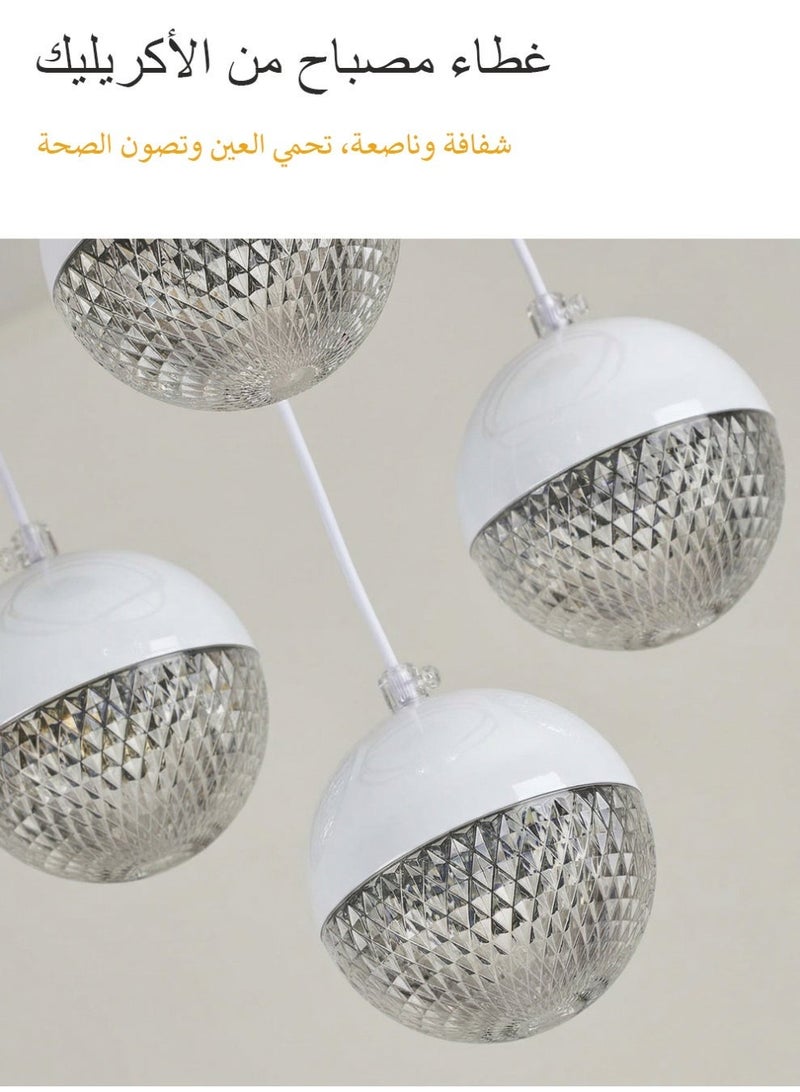 Modern-style LED pendant light, with three adjustable light colours and adjustable height, operated via remote control or a switch. Suitable for bedrooms, above dining tables, living rooms, studies and more. White. - Image 5