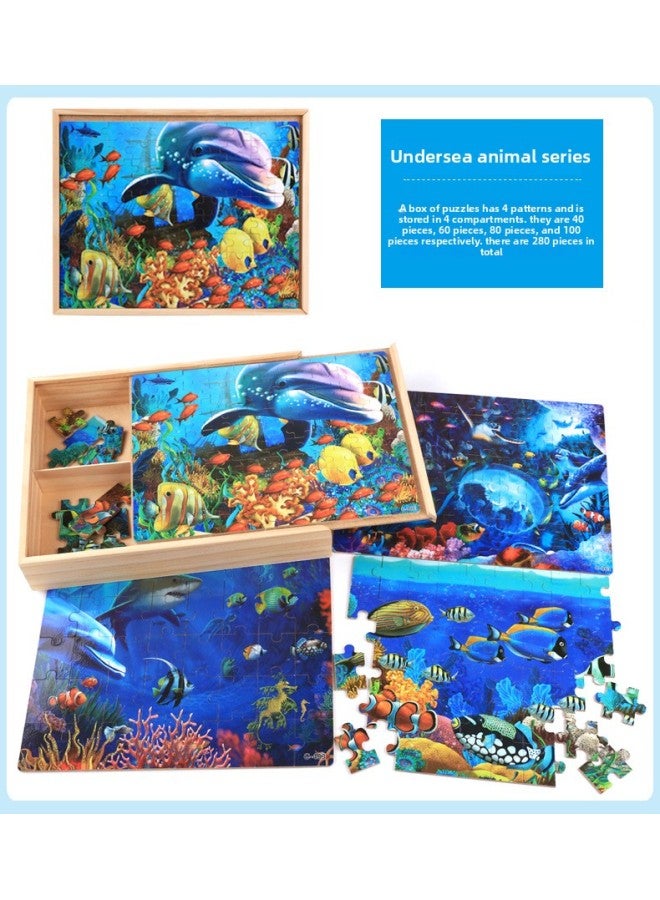 ألغاز كرتونية خشبية 4 في 1 ألغاز خشبية للتعليم المبكر ألغاز شخصيات كرتونية للأطفال ألعاب ألغاز منفذ اللون: أموال حيوانات تحت البحر - Image 1