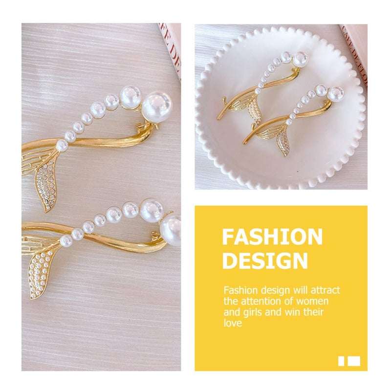 SHOWERORO 2 Pcs Rhinestone Pearl Hair Clips with Fishtail and Frog Clasp Metal Bridal Hairpins for Wedding Hair Accessories for Ponytail and Updo - Image 3