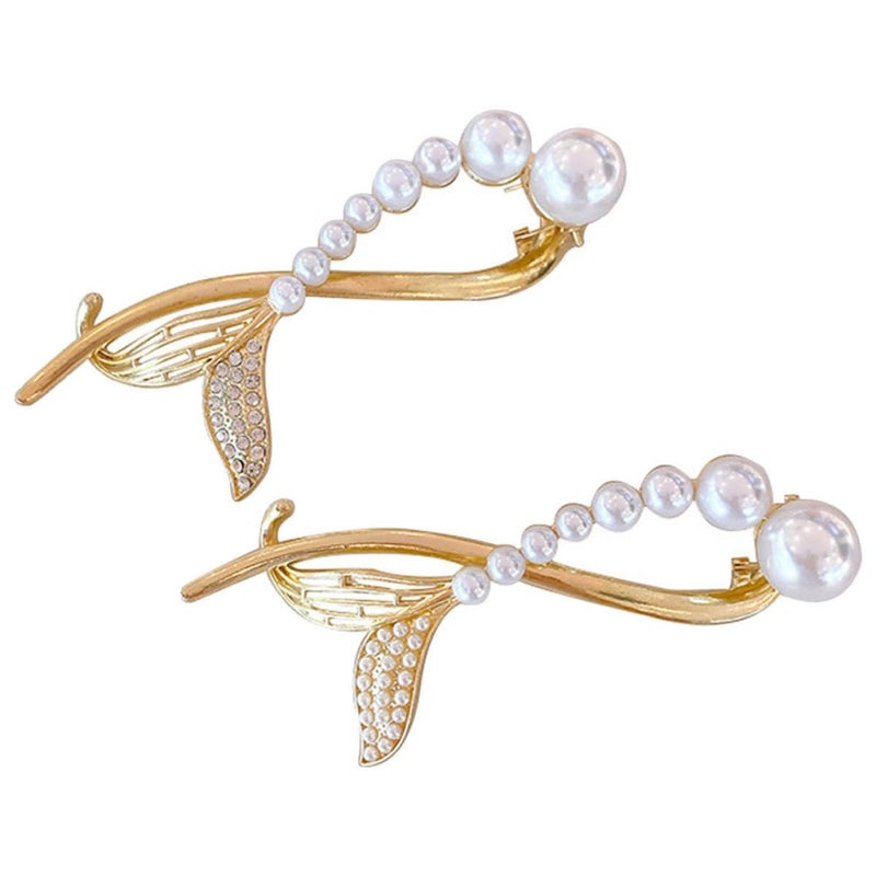 SHOWERORO 2 Pcs Rhinestone Pearl Hair Clips with Fishtail and Frog Clasp Metal Bridal Hairpins for Wedding Hair Accessories for Ponytail and Updo - Image 1