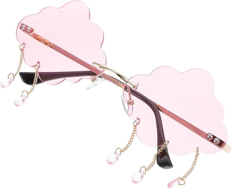 Rimless Cloud Shaped Sunglasses Gold Frame Rose Lens Lightweight Women Teens - Image 1