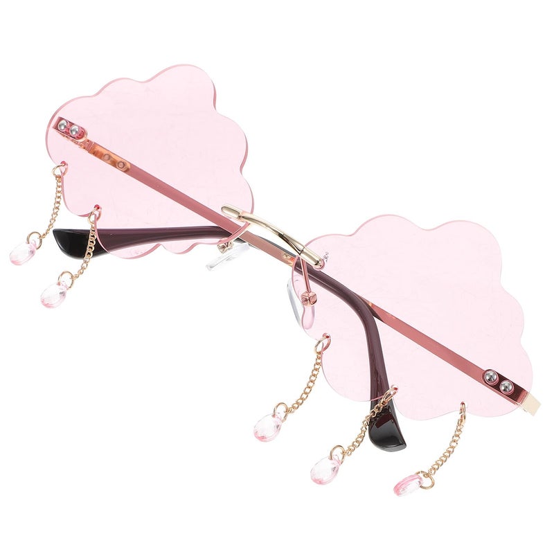 Rimless Cloud Shaped Sunglasses Gold Frame Rose Lens Lightweight Women Teens - Image 2
