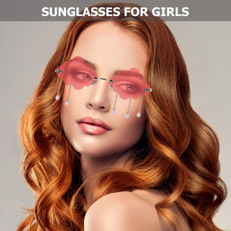 Rimless Cloud Shaped Sunglasses Gold Frame Rose Lens Lightweight Women Teens - Image 5