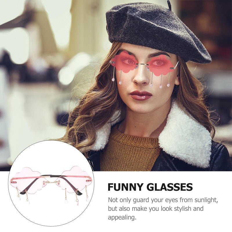 Rimless Cloud Shaped Sunglasses Gold Frame Rose Lens Lightweight Women Teens - Image 4