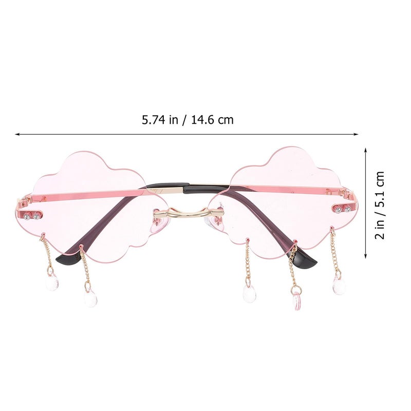 Rimless Cloud Shaped Sunglasses Gold Frame Rose Lens Lightweight Women Teens - Image 3