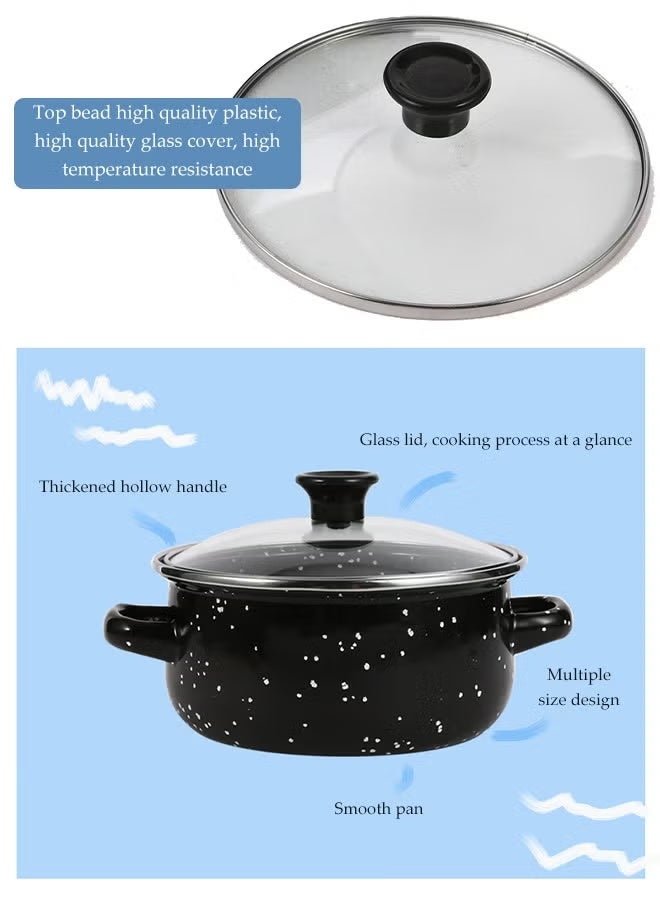 طقم أواني مينا مكون من 5 قطع، مجموعة أواني غير لاصقة مع أغطية زجاجية، تعمل مع معظم مواقد الطهي، طقم أواني وصواني للحساء، 16/18/20/22/24 سم - Image 5