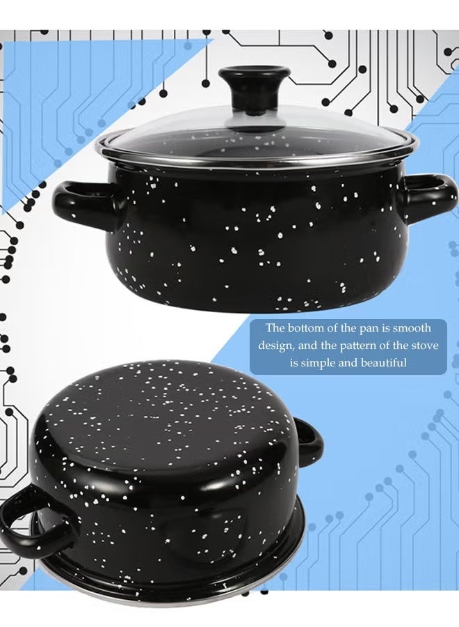 طقم أواني مينا مكون من 5 قطع، مجموعة أواني غير لاصقة مع أغطية زجاجية، تعمل مع معظم مواقد الطهي، طقم أواني وصواني للحساء، 16/18/20/22/24 سم - Image 4