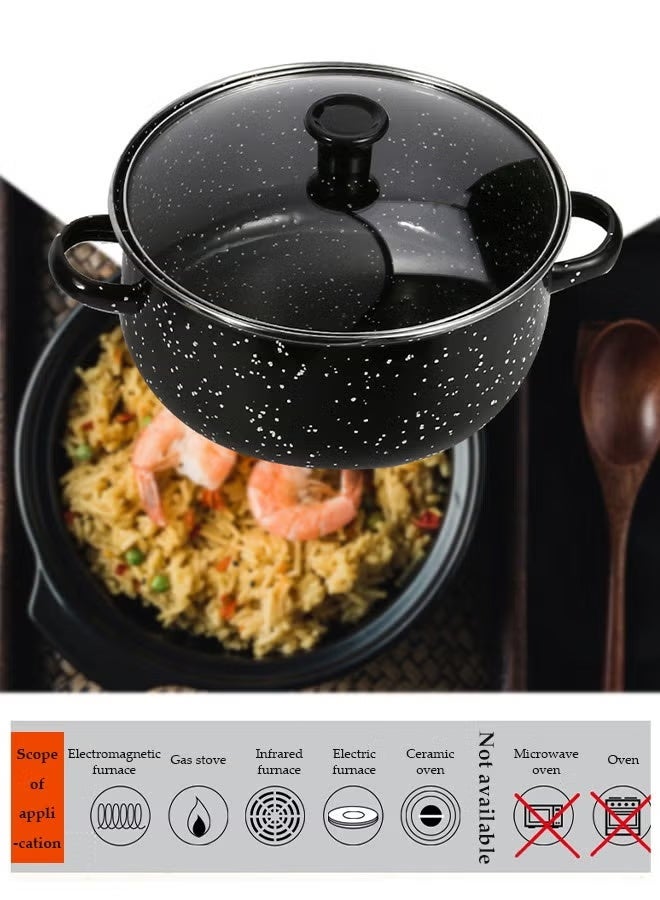 طقم أواني مينا مكون من 5 قطع، مجموعة أواني غير لاصقة مع أغطية زجاجية، تعمل مع معظم مواقد الطهي، طقم أواني وصواني للحساء، 16/18/20/22/24 سم - Image 3